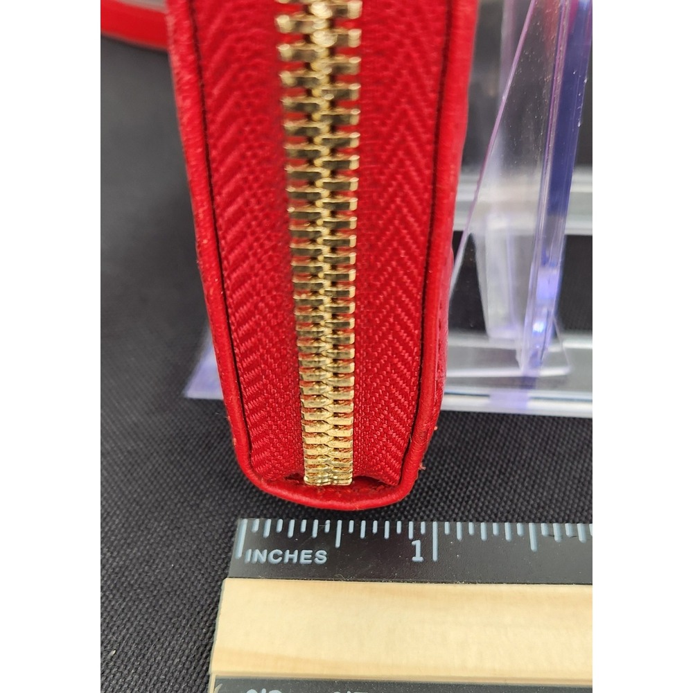 MICHAEL KORS Red Ostrich Embossed Leather Wristlet Wallet Gold Hardware - Picture 13 of 13